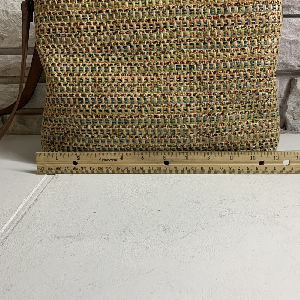 Fossil Woven Straw Leather Crossbody Handbag Multi Color 75082 Boho Tote - Picture 15 of 16